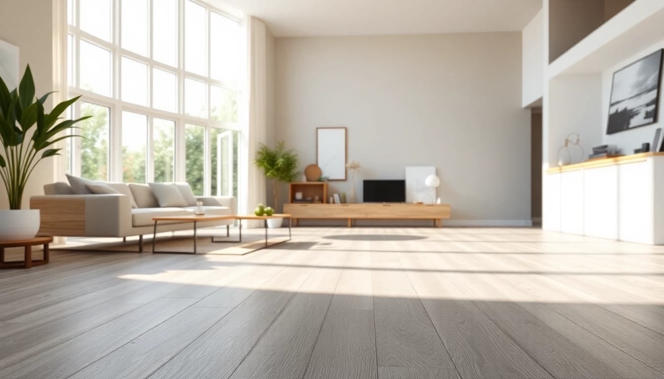 Installing flooring lvp in a sleek, modern living room with natural light