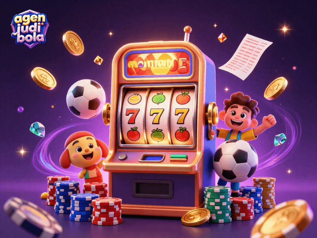 Win big with agen judi bola in a vibrant casino scene featuring slots, sports betting, and rich visuals.