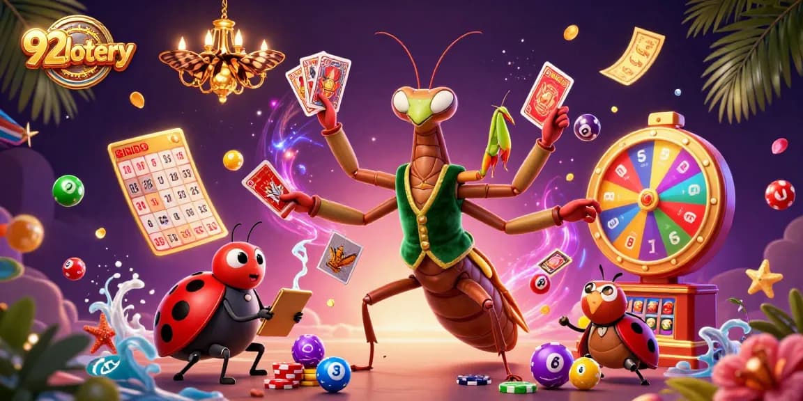 Engage with 92lottery's vibrant lottery scene featuring dynamic elements and characters in a thrilling atmosphere.