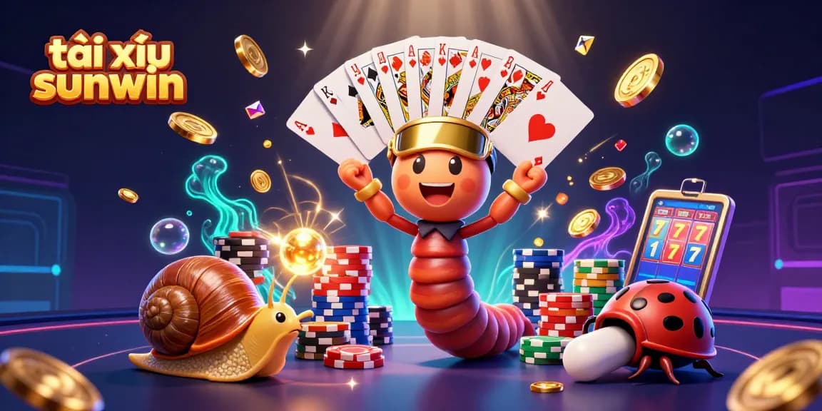 Experience the excitement of tài xỉu sunwin with animated characters, gleaming chips, and casino elements.