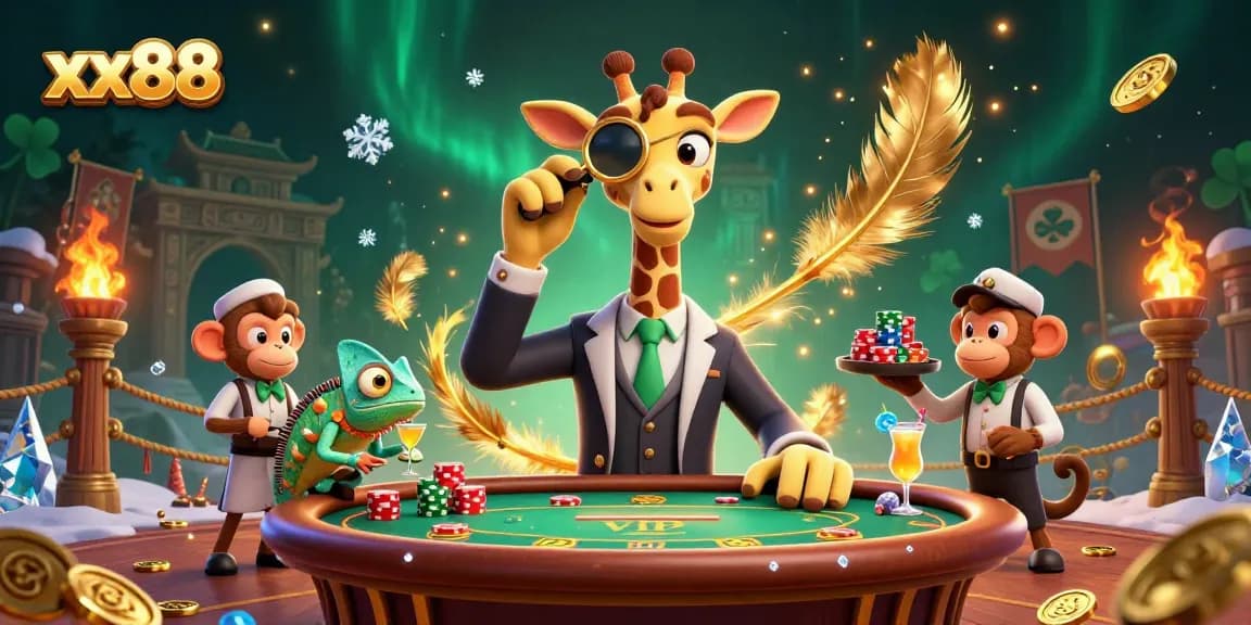 Experience the thrill of xx88 gaming with a high-roller giraffe and lively casino atmosphere.