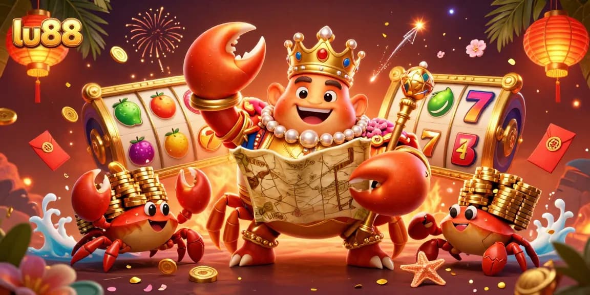 Join the excitement at lu88 with the golden crab emperor as it rules over vibrant slot games and treasures.