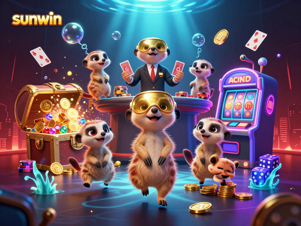 Experience thrilling gameplay at sunwin with meerkats running a vibrant casino operation, rich in detail and action.