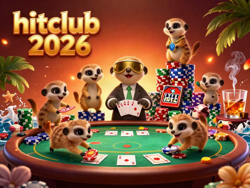 Experience the thrilling excitement of hitclub 2026 casino with dynamic meerkat characters running a poker game.