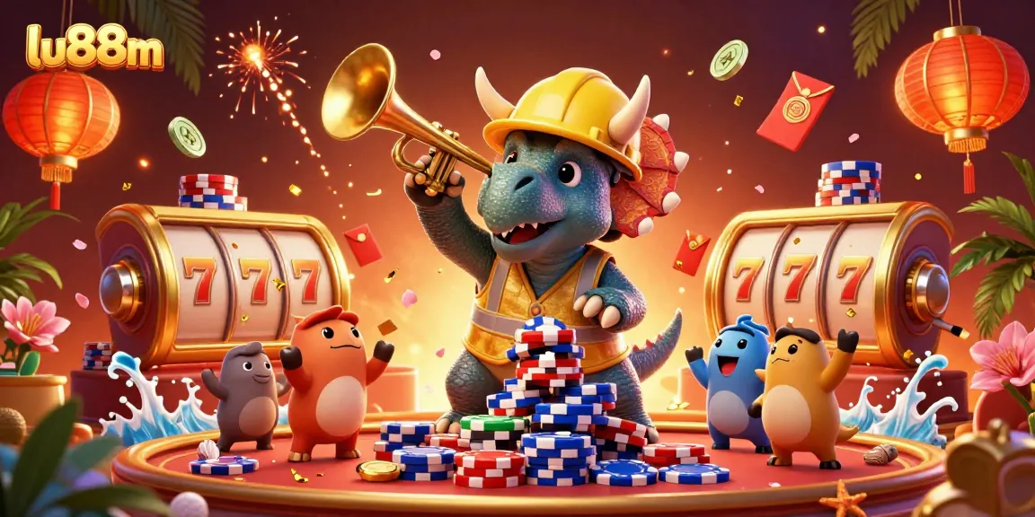 Engage in thrilling gameplay at lu88m with a vibrant casino scene featuring animated characters.
