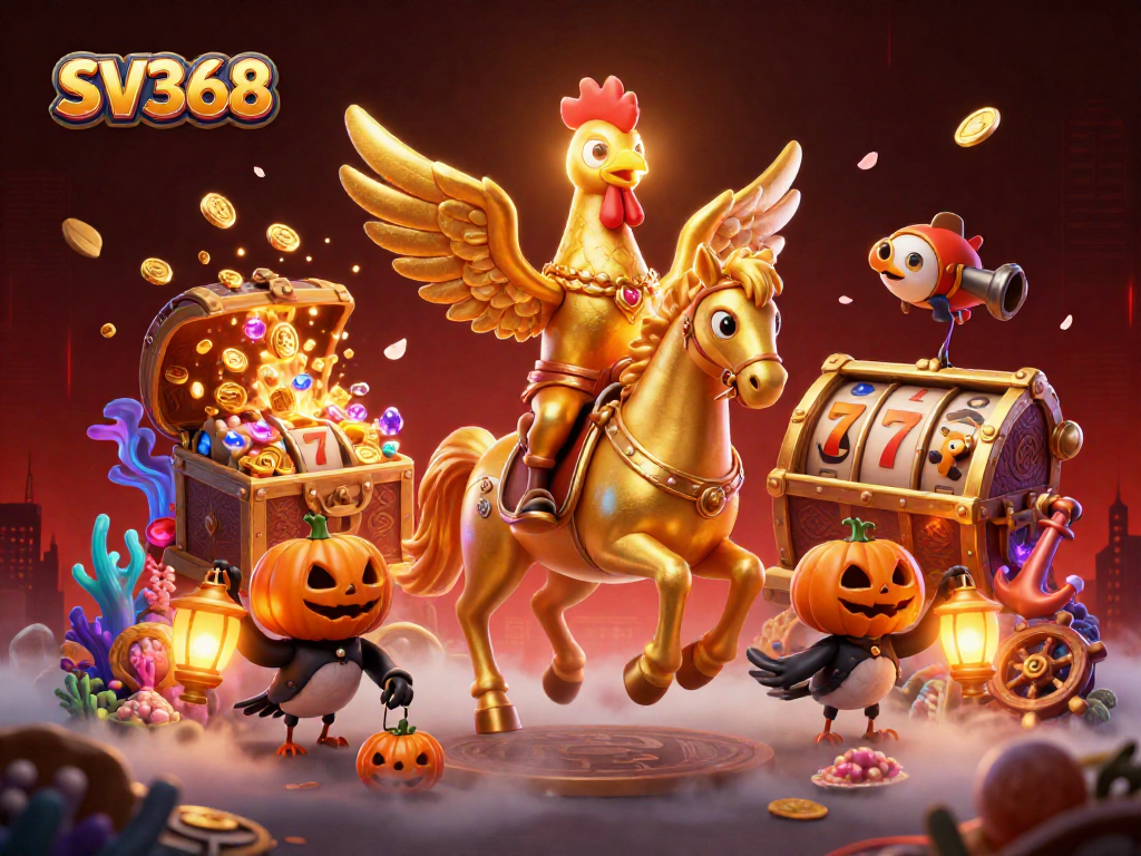 Experience SV368's thrilling casino adventure with golden rooster and luminescent treasures.