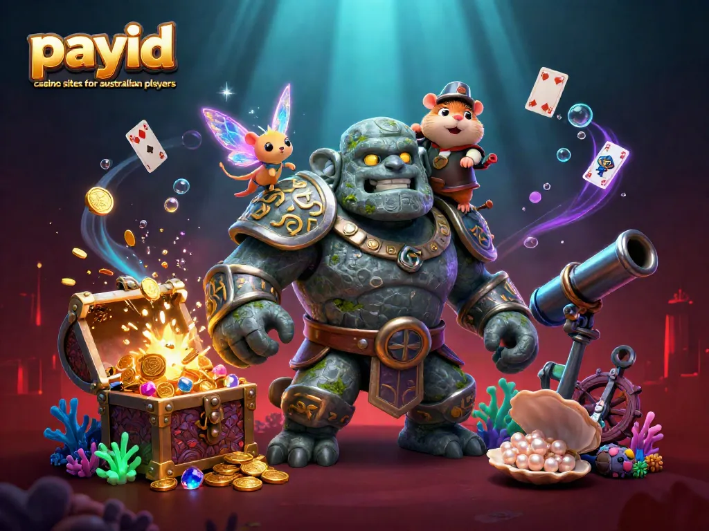 Engage with payid casino sites for australian players through a magical 3D scene filled with vibrant casino elements.
