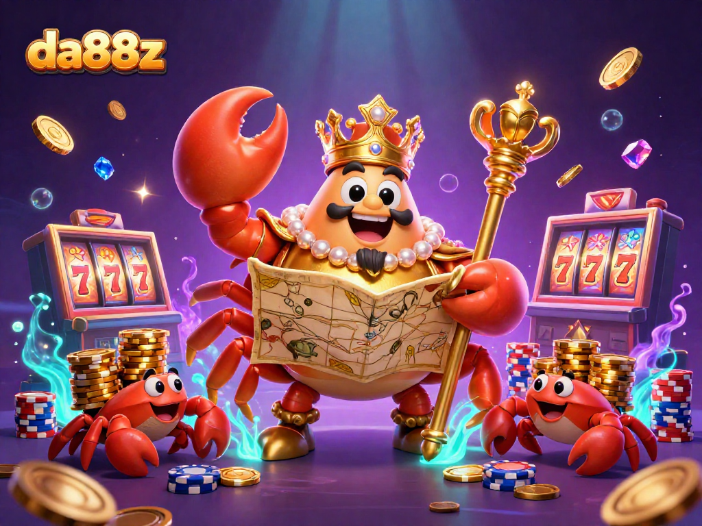 Experience the thrilling slot games at da88z with a golden crab emperor leading the adventure.