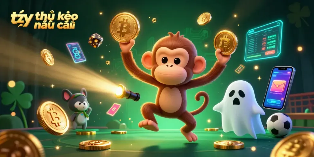 Betting with tỷ lệ kèo nhà cái enhanced by lively casino elements in a vibrant illustration.