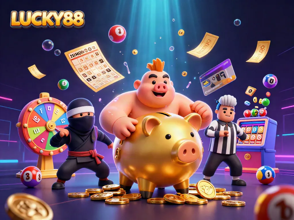 Engage in thrilling gameplay at LUCKY88 with a vibrant illustration showcasing dynamic gambling action.