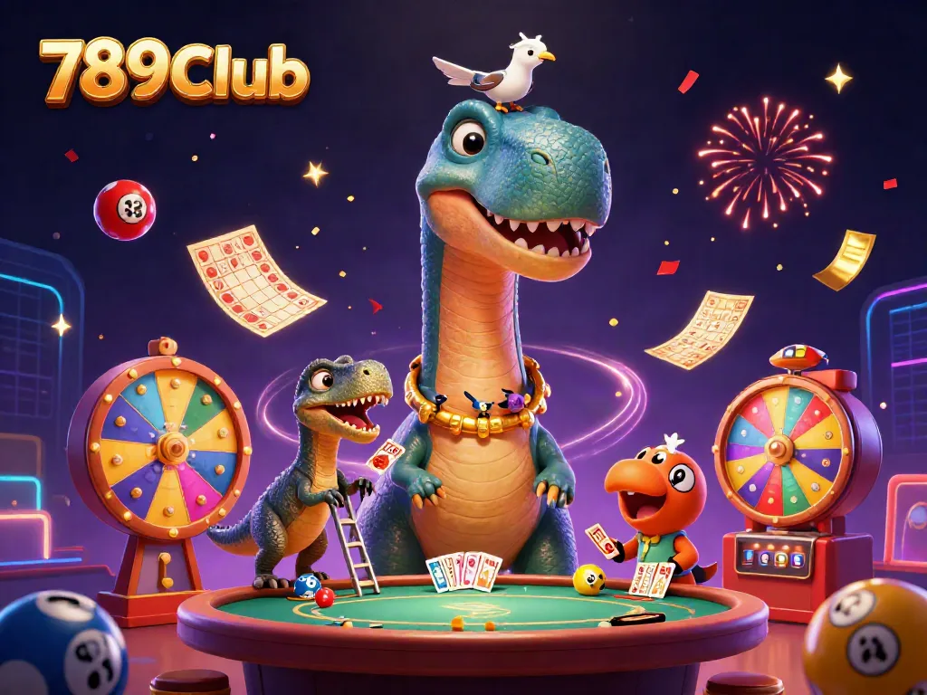 Playing at the vibrant 789Club casino with colorful lottery elements and animated characters.