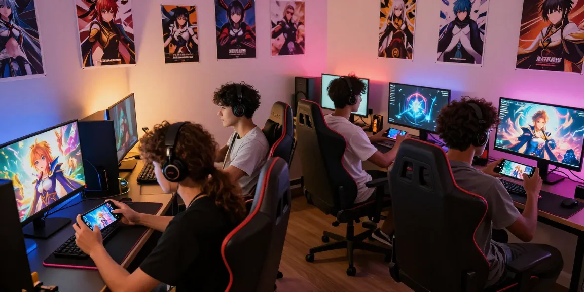 Exciting gamers enjoying mobile hentai games in a vibrant gaming room atmosphere.