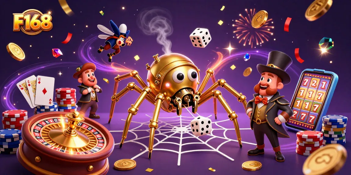 Experience thrilling gameplay at F168 with a captivating 3D illustration of steampunk casino elements.