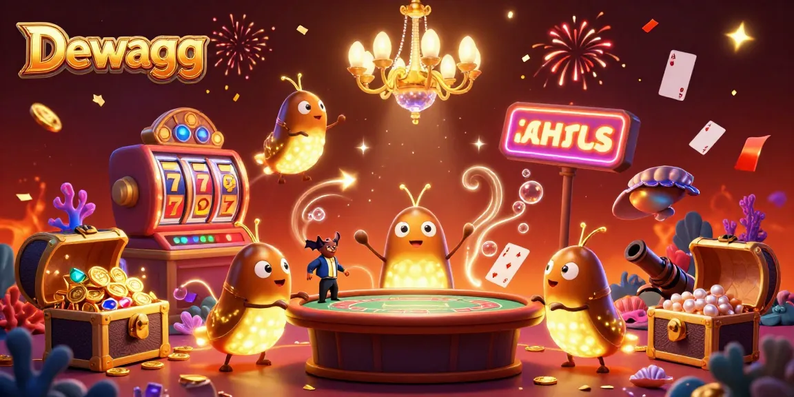 Dewagg illuminates a lively casino scene with vibrant glowworms and exciting gaming elements.