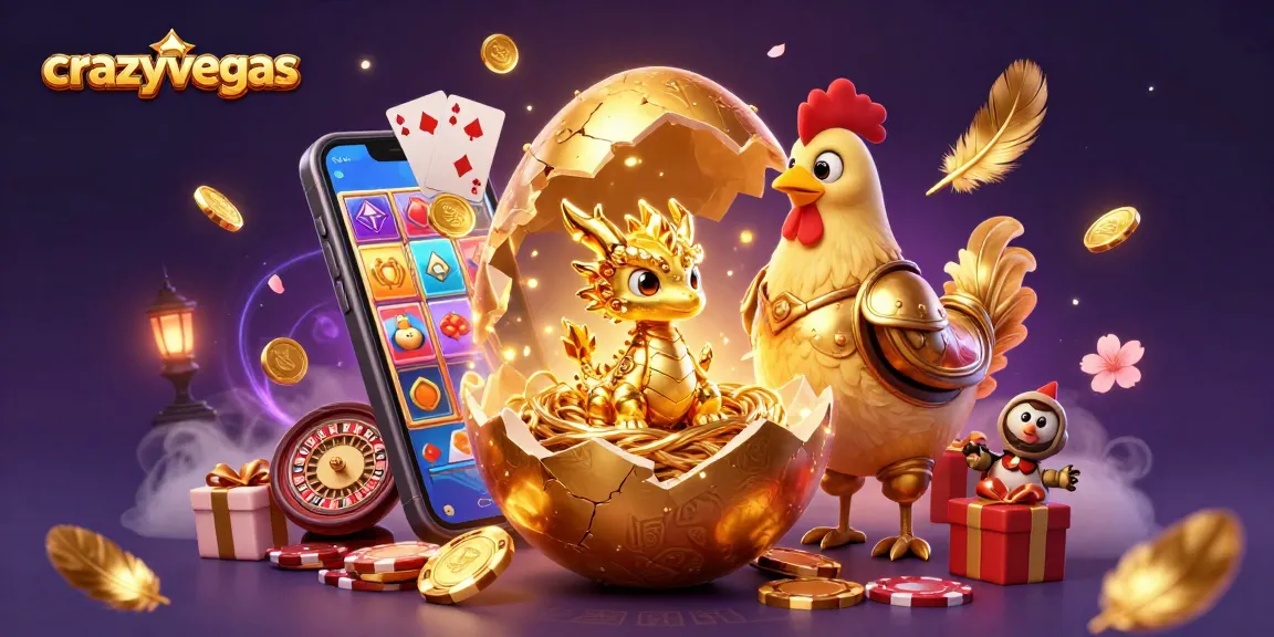Experience the magic of crazyvegas with a golden baby dragon guarding poker chips amidst exciting gambling elements.